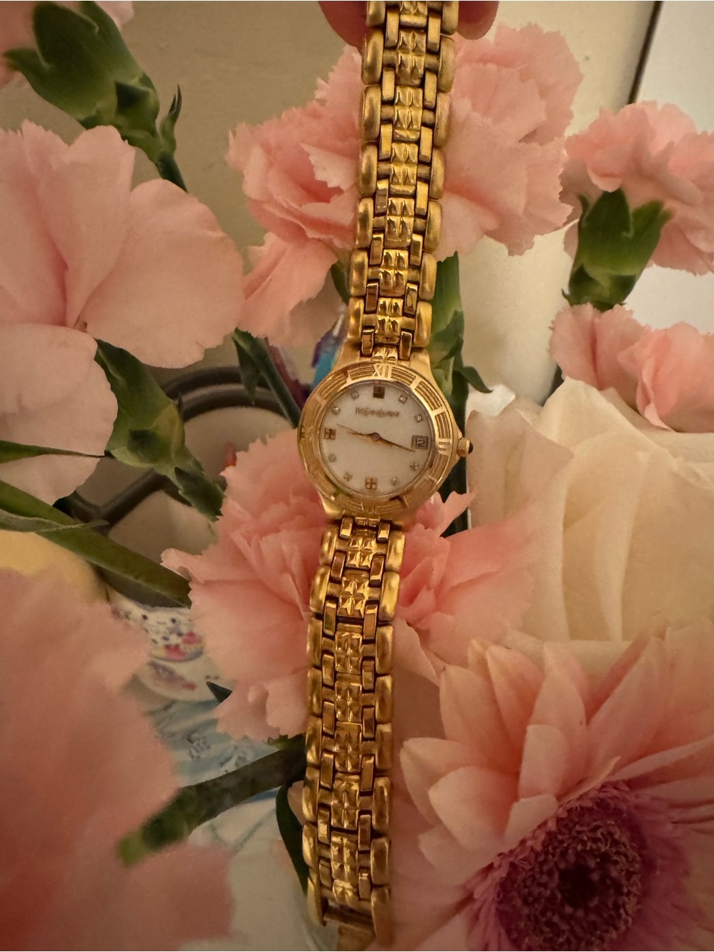 Yves Saint Laurent Gold and White Women's Bracelet Watch with Crystal Markers - Picture 3 of 7